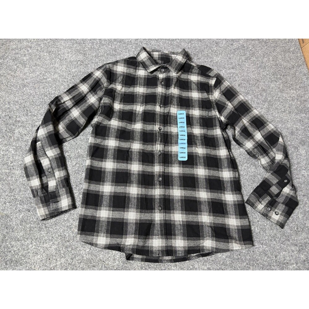 Eddie Bauer Shirt Mens L Black Plaid Long Sleeve Flannel Button-Up Casual Cotton